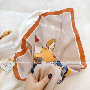 原创 chic百搭小丝巾领巾发带多功能丝巾女 日系枫叶色卡通小方巾