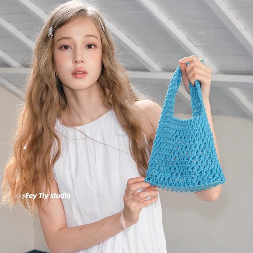 定染蓝时髦复古镂空编织包包夏