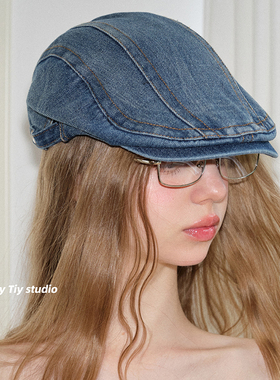 feytiy 时髦复古牛仔前进帽街头休闲百搭贝雷帽辣妹鸭舌帽画家帽
