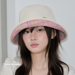 渔夫帽纯棉透气可折叠遮阳帽盆帽百搭 双面戴 feytiy 海岛小格子