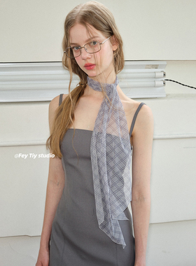 feytiy 韩国设计格子薄款丝巾 时髦防晒袖套 春夏季薄款围巾发带