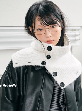 feytiy 含羊毛 纽扣纯色秋冬新款保暖脖套外搭套头披肩女韩国ins