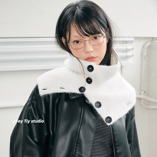 feytiy 含羊毛 纽扣纯色秋冬新款保暖脖套外搭套头披肩女韩国ins