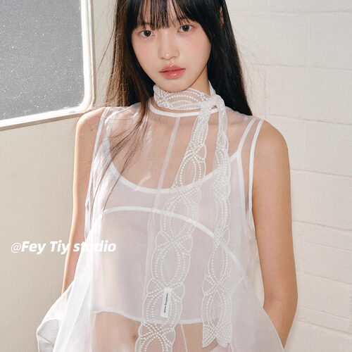 几何设计蕾丝定制丝巾长条发带