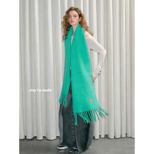 围脖情侣 保暖百搭披肩2025新款 feytiy 薄荷绿纯色羊毛围巾女冬季