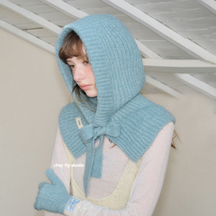 保暖护耳帽针织帽女 复古时髦巴拉克拉法帽秋冬新款 feytiy 蓝娃娃
