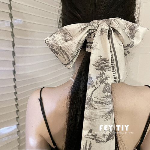 手绘铅笔画小丝巾细窄长条飘带女