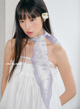 feytiy 法式小碎花棉麻菱形丝巾三角巾女发带绑发氛围感春夏新款