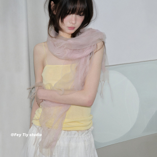 饰仙气披肩 超美手工流苏3层丝巾女春夏百搭装 feytiy 温柔樱花粉