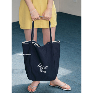 单肩包包大容量百搭托特包 复古航海条纹双面 feytiy 1个包=2个包