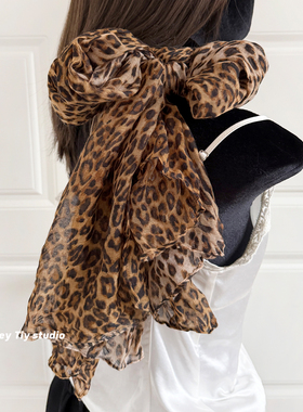feytiy 百搭时髦 压皱豹纹丝巾女春夏新款薄围巾百搭装饰长款围脖