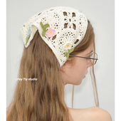 法式 手钩小fafa 三角巾复古包头巾针织头饰拍照 古早少女 feytiy