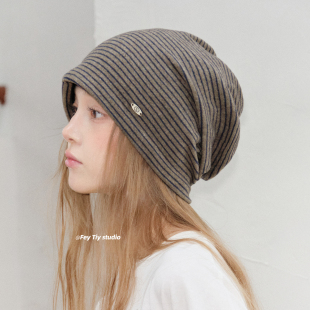 时髦条纹堆堆帽秋冬百搭包头保暖冷帽显脸小 磨毛面料 feytiy 冬季