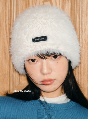feytiy 好帽型 氛围感毛毛绒针织帽女冬季保暖白色百搭显脸小冷帽