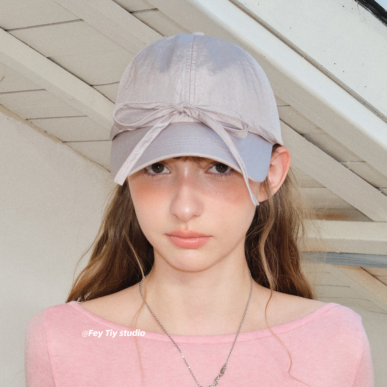 feytiy 银灰色尼龙棒球帽 y3k小众甜酷 百搭蝴蝶结显脸小鸭舌帽女
