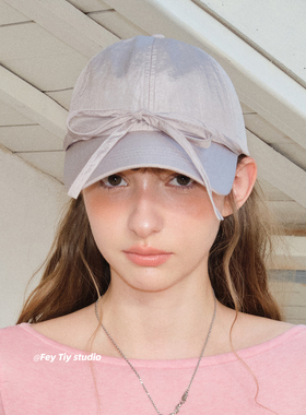 feytiy 银灰色尼龙棒球帽 y3k小众甜酷 百搭蝴蝶结显脸小鸭舌帽女