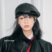 feytiy 定制 秋冬复古擦色皮不对称报童帽百搭八角帽大头围贝雷帽