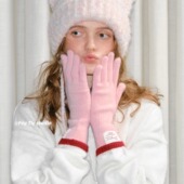 撞色边柔软触感针织保暖手套女分指可触屏秋冬韩版 feytiy 含羊毛