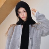 feytiy 保暖纯色针织帽子围巾一体女 新款 羊毛拉法帽 加大加宽冬季