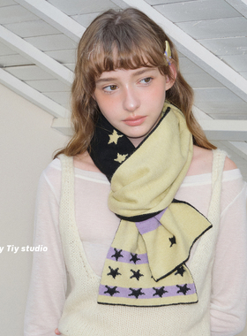 feytiy 奇奇怪怪 可可爱爱 针织星星 秋冬保暖加厚长围巾围脖学生