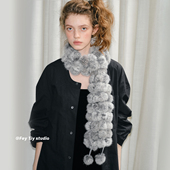 feytiy 千禧年保暖皮草毛毛围脖百搭浅灰 新款 兔毛球球围巾 冬季