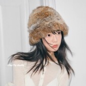 feytiy 兔毛渔夫帽显脸小针织韩系柔软秋冬保暖川西旅游皮草帽女