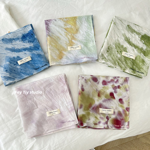 扎染小方巾美术生文艺日系小丝巾