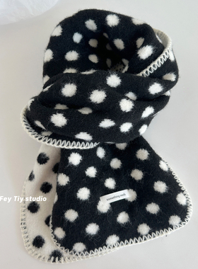 feytiy 泡芙波点 秋冬加厚保暖针织围巾女 撞色百搭新款围脖披肩