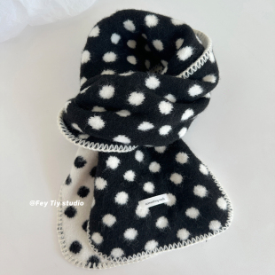 撞色百搭新款 秋冬加厚保暖针织围巾女 围脖披肩 泡芙波点 feytiy