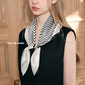 feytiy 真丝100%silk北欧简约条纹丝巾女桑蚕丝方巾头巾春夏百搭