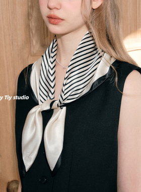 feytiy 真丝100%silk北欧简约条纹丝巾女桑蚕丝方巾头巾春夏百搭