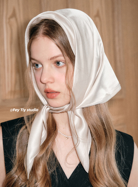 feytiy silk100%纯真丝丝巾女纯色桑蚕丝春夏秋百搭方巾包头头巾