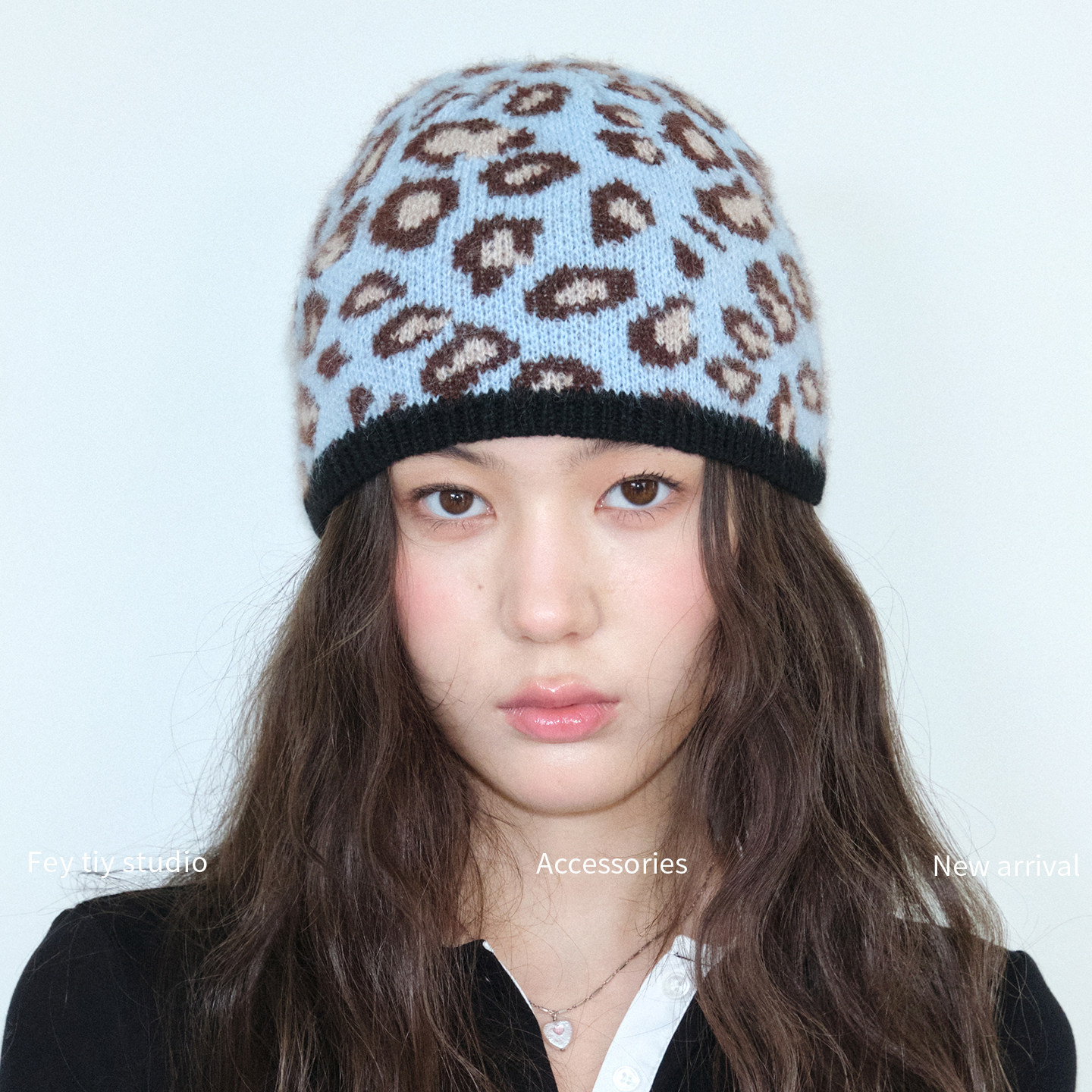 feytiy 豹纹针织帽女秋冬新款百搭堆堆帽保暖显脸小包头冷帽撞色