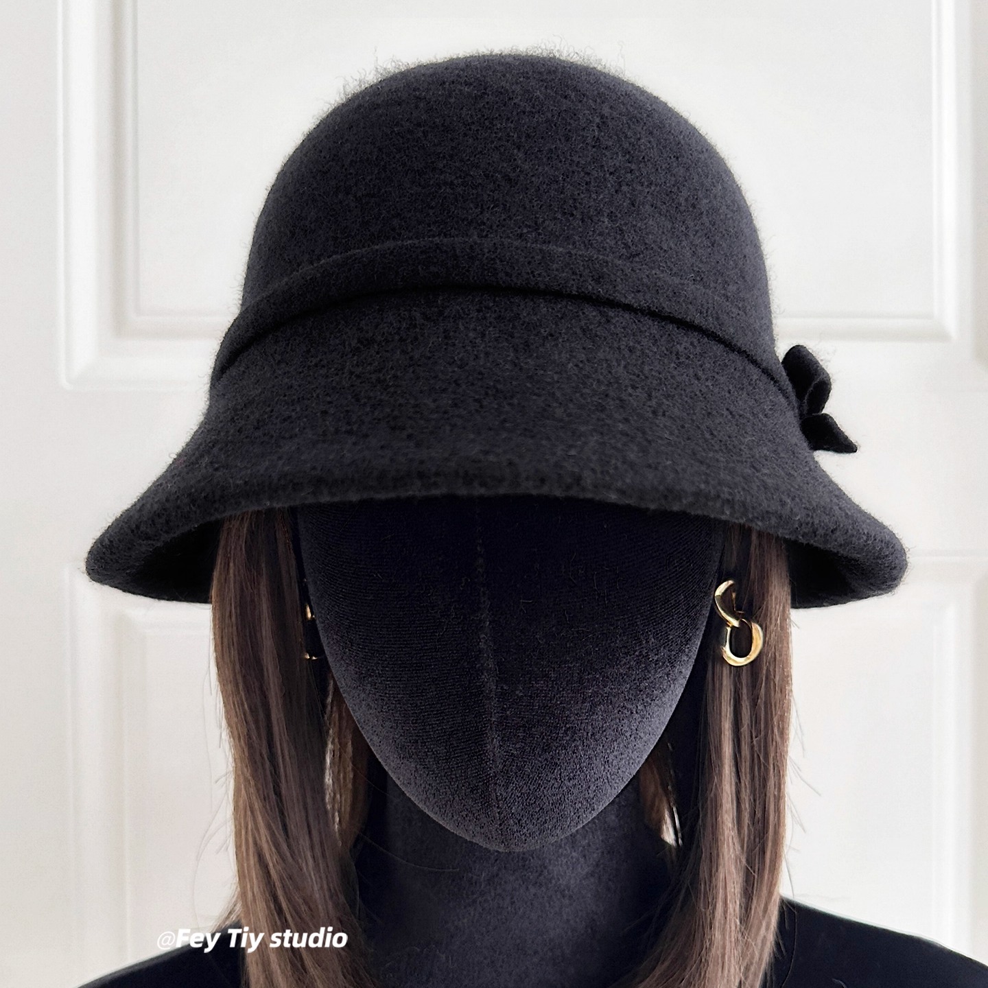 [情书]黑色羊毛礼帽毛呢渔夫帽