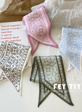 韩版chic腰果小丝巾女春夏季仿真丝发带扎发飘带绑包ins装饰领巾