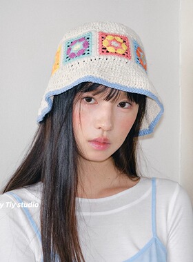 夏天的小花花手工钩织彩色渔夫帽
