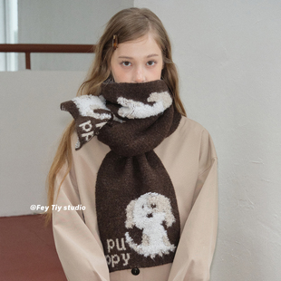 卡通围脖学生 百搭新款 feytiy puppy小狗加厚保暖针织围巾女秋冬季