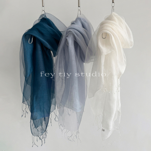 桑蚕丝围巾披肩百搭简约 层次感真丝丝巾女春夏新款 feytiy 鸢尾蓝