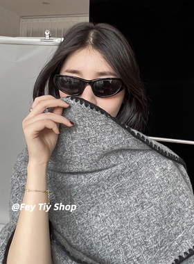 氛围感小香超大超软披肩斗篷保暖大三角巾纯色针织外搭披风黑色韩