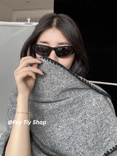 氛围感小香超大超软披肩斗篷保暖大三角巾纯色针织外搭披风黑色韩