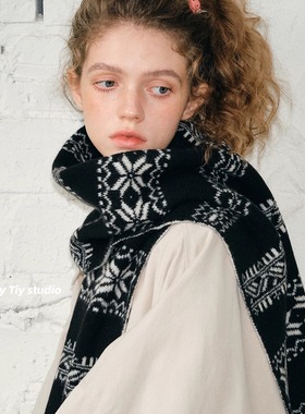 feytiy 高级感双面色复古雪花围巾女 新款百搭仿羊绒冬季保暖围脖