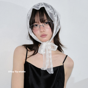 饰裙帘 氛围感蕾丝系带三角巾丝巾发带刺绣春夏装 feytiy 古早少女