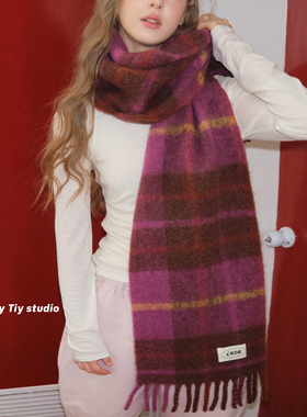 feytiy 土星 乌梅子酱色~18%羊毛 冬季加厚格子围巾保暖围脖男女