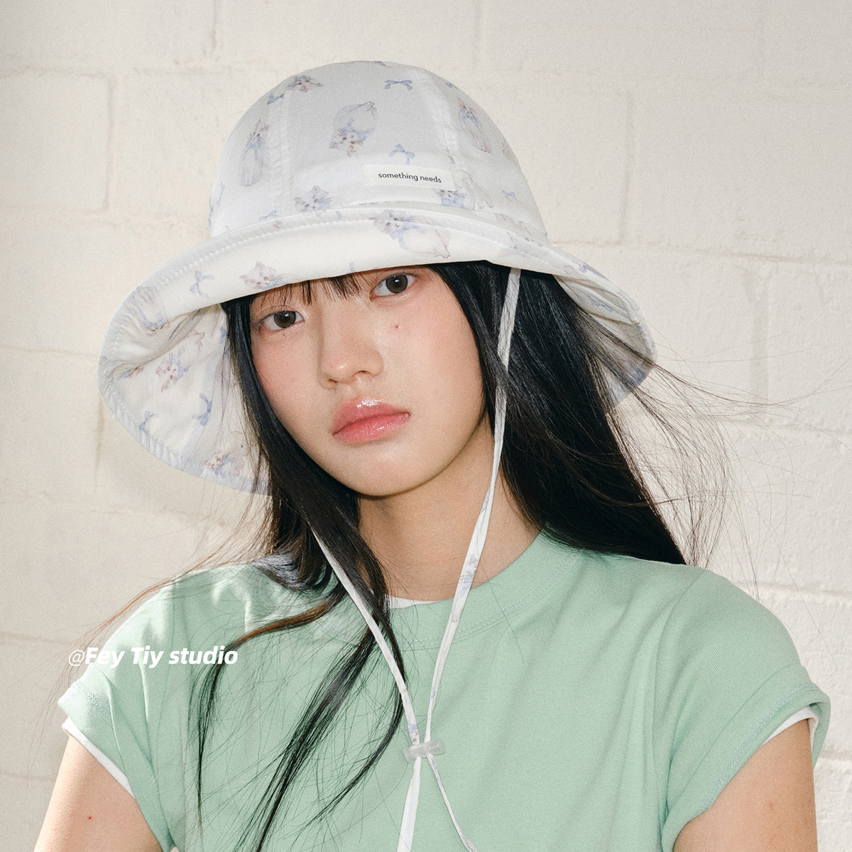 feytiy baby蓝小猫渔夫帽 夏日清爽奶呼呼遮阳大檐防晒百搭盆帽女