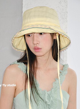 feytiy 布鲁黄 定制纯棉25新款春夏渔夫帽少女遮阳防晒水桶帽盆帽