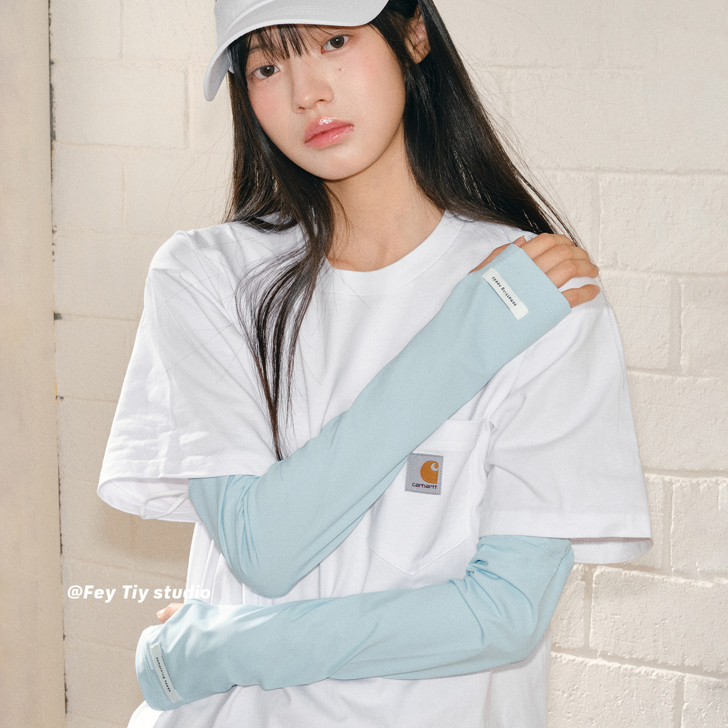 feytiy 纯色防晒冰袖 可调节春夏防紫外线护臂袖套浅蓝色出游袖套