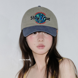feytiy true撞色刺绣棒球帽复古百搭鸭舌帽简约休闲 保持纯真stay