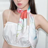 仿真丝领巾 手绘方巾丝巾绑发裹胸多功能春夏季 feytiy 苹果和蝴蝶