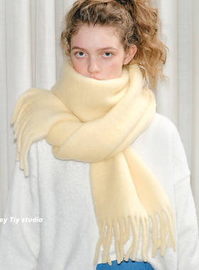 feytiy 芝士奶黄 含羊毛细腻流苏围巾冬季加厚保暖百搭氛围感披肩