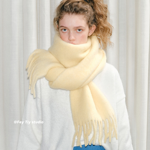 加厚保暖百搭氛围感披肩 含羊毛细腻流苏围巾冬季 feytiy 芝士奶黄